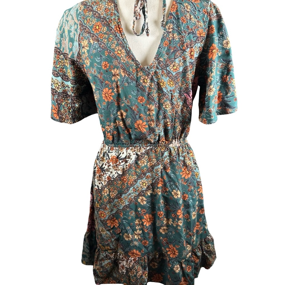 Angie Dress Cottagecore Patchwork Floral Indie Feminine Fairy Faux Wrap Boho - Picture 2 of 9